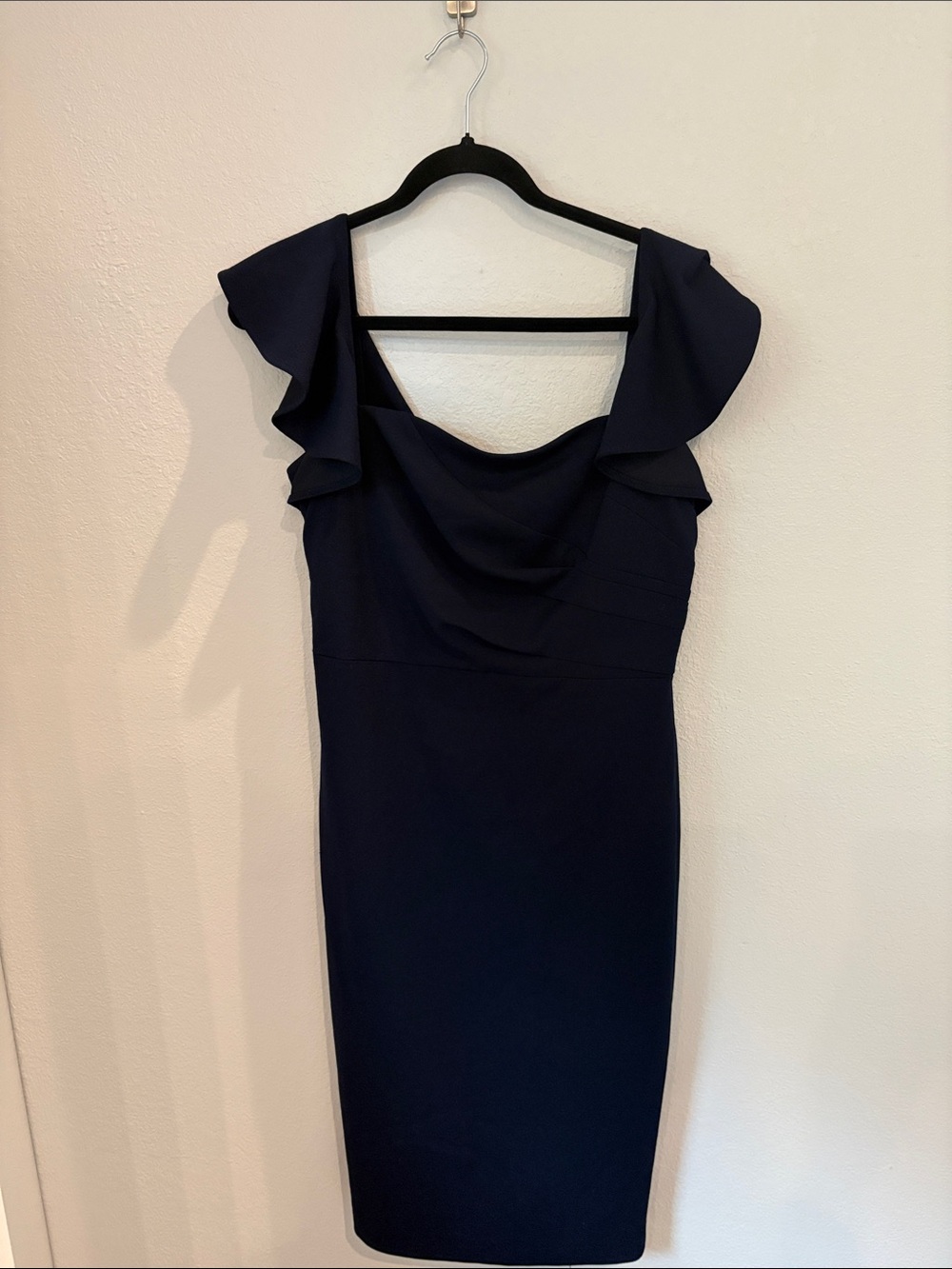 Calvin Klein Navy Ruffle-Shoulder Midi Dress